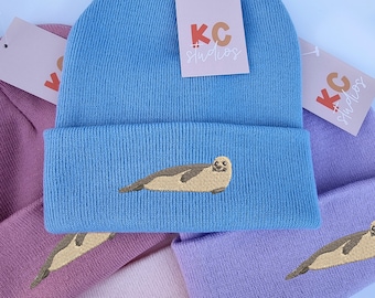 Cute Seal Embroidered Beanie - Gift - Free Delivery - More Colours - Embroidery - Ocean Sea Aquarium