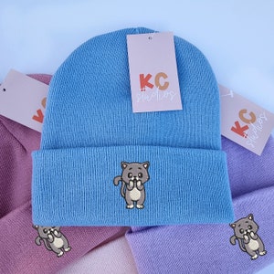 Cute Shocked Cat Embroidered Beanie - Free Delivery - More Colours - Embroidery - Cartoon Animal Kitty