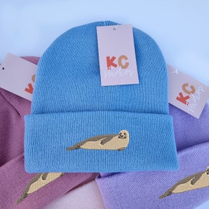 Cute Seal Embroidered Beanie - Gift - Free Delivery - More Colours - Embroidery - Ocean Sea Aquarium