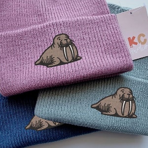 Cute Walrus Deep Ribbed Beanie - Free Delivery - More Colours - Embroidery - Super Soft Hat - Recycled