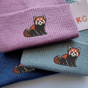 Cute Red Panda Deep Ribbed Beanie - Free Delivery - More Colours - Embroidery - Super Soft Hat - Recycled