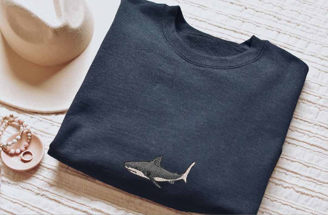Lovely Great White Shark Embroidered Adult Sweatshirt Jumper - Etsy