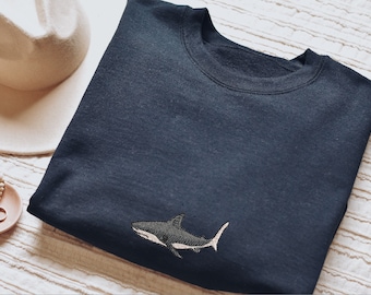 Weißer Hai Bestickter Sweatshirt Pullover für Erwachsene