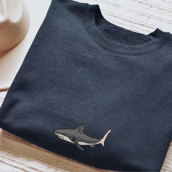 Lovely Great White Shark Embroidered Adult Sweatshirt Jumper