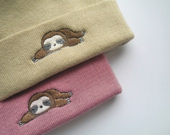 Cute Sloth Embroidered Beanie - More Colours - Free Delivery