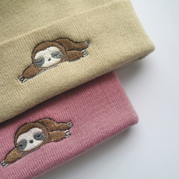 Cute Sloth Embroidered Beanie - More Colours - Free Delivery