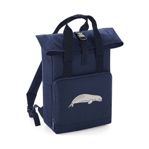 Lovely Beluga Whale Embroidered Backpack - Two Sizes - More Colours - Recycled - Twin Handle Roll-Top Rucksack - Ocean Sea Animal Fish