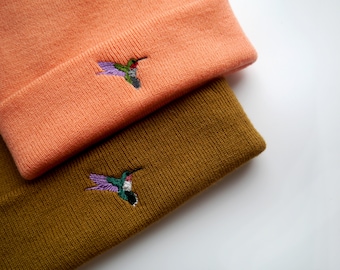 Cute Hummingbird Embroidered Beanie - More Colours - Free Delivery