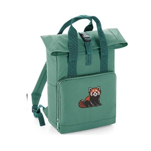 Niedlicher bestickter Rucksack mit rotem Panda - Zwei Größen - Mehrere Farben - Recycling - Roll-Top-Rucksack mit zwei Griffen