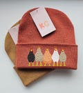 Fun Chickens in a Row Embroidered Beanie - Free Delivery - More Colours - Embroidery - Hat Farm Birds Hen Farmer Eggs