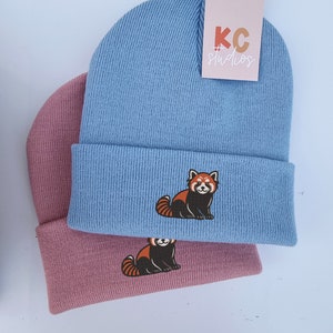 Cute Red Panda Embroidered Beanie - Free Delivery - More Colours - Embroidery