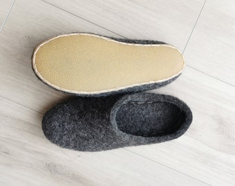 Handmade Felted Wool Slippers: Rustic Slip-Ons with Rubber Soles