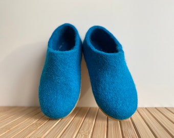 Blaue Kinder Hausschuhe Wolle: Handgefertigte Filz Booties