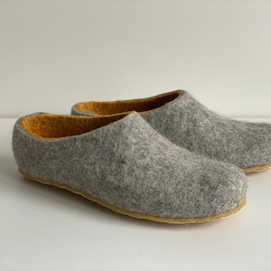 Gray - Orange handmade wool slippers, felted home slippers, boiled wool slippers, home shoes, eco shoes, gift