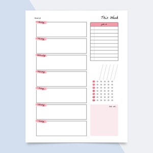 Weekly Planner | Weekly Planner Undated Printable, Printable Planner Weekly Horizontal Layout, Week Organizer, Planner Inserts Printable