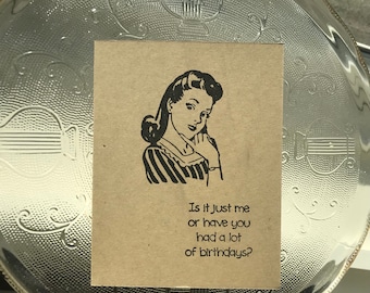 Humorous funny birthday notecard greeting card blank inside handmade retro quirky a lot of birthdays