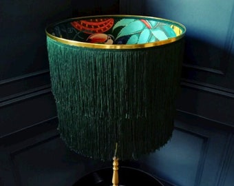 NEW tassel fringe lampshade with Holden Decor Wonderland in Emerald tropical quirky animals botanical jungle design