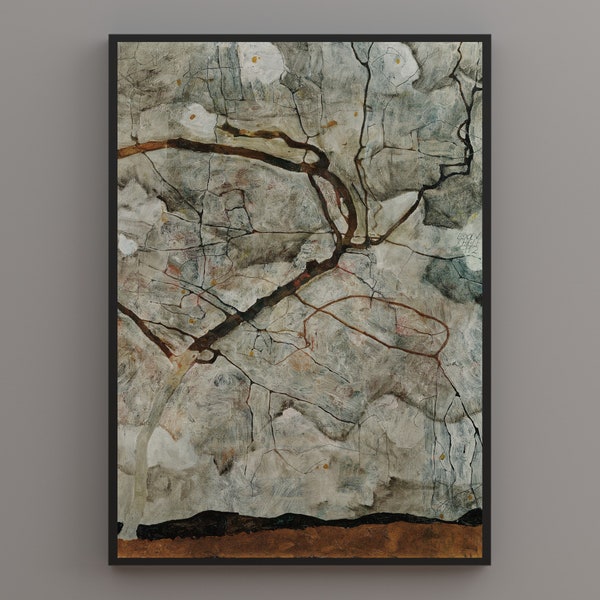 Autumn Tree in Stirred Air (Winter Tree) by Egon Schiele. Digitally remastered printable art. Abstract Art. DIGITAL DOWNLOAD.