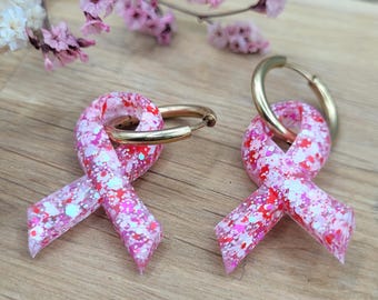 boucles d&#39;oreilles ruban rose