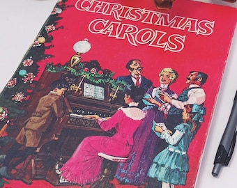 Vintage Christmas Carols Journal • Red Holiday Cover, Upcycled Book
