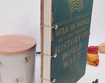 Upcycled War History Journal • 1952 Military Book, Handbound