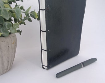 Black Leather Vintage Upcycled Writing Journal / Handmade / Hand Stitched / Coptic Notebook / Guestbook /  Executive /  Sketchbook