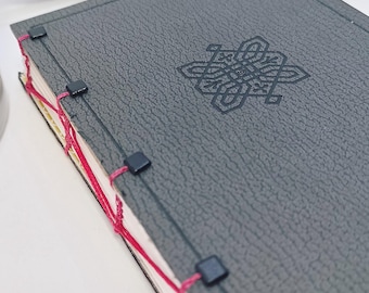 Upcycled Journal • Dark Green Vintage Hardcover • Minimalist Emblem • Hand-Stitched Notebook • Reclaimed Book • Writer Gift