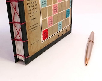 Scrabble Gameboard Upcycled Vintage Journal / Handmade / Handstitched /Notebook / Artisan / Handcrafted / Diary / Nostalgia / Game / Words
