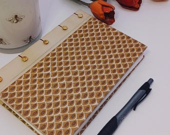 Upcycled Journal • Vintage Gold Pattern, Hand-Stitched Spine