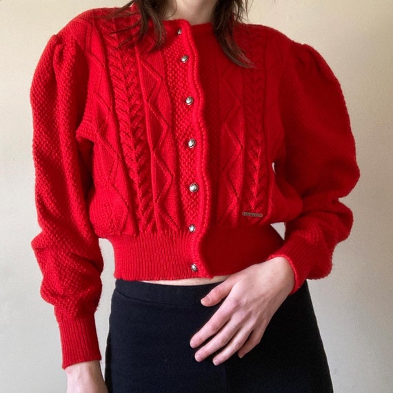 Vintage 1980s does 1940s Tyrolean Knit Wool Cardig