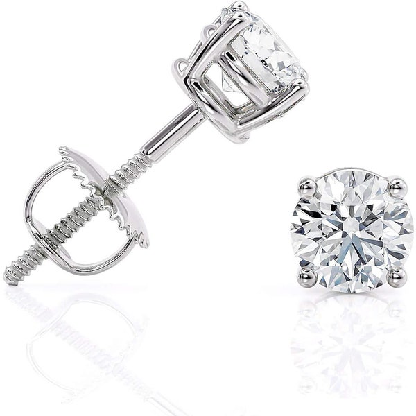 1ct Diamond Stud Earrings Total Weight Round in 14K White Gold with Screw Backs