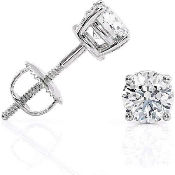 1 Carat Lab Grown Diamond Stud Earrings for Women (D-E Color) - 14K White Gold IGI Certified Diamond Stud Earrings Secure Screw Back