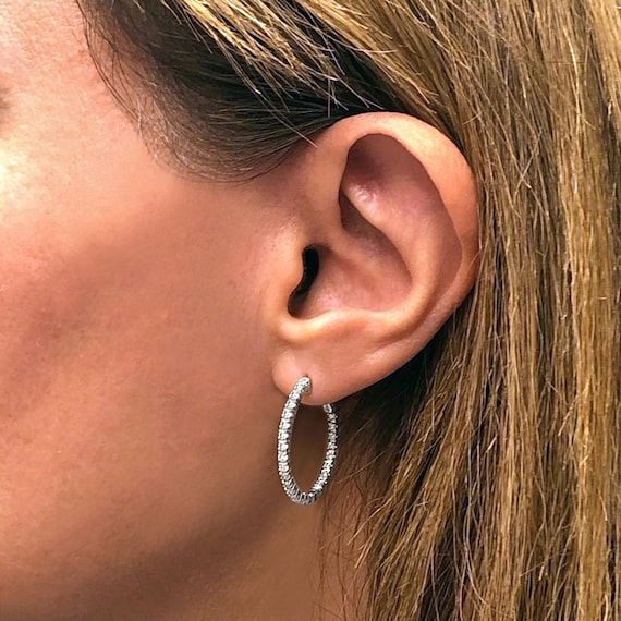 14K White 1/3 CTW Lab-Grown Diamond Hoop Earrings – Robson's Jewelers