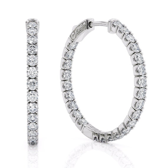 1 Carat Diamond Hoop Earrings for Women 14 Karat White Gold Hoop