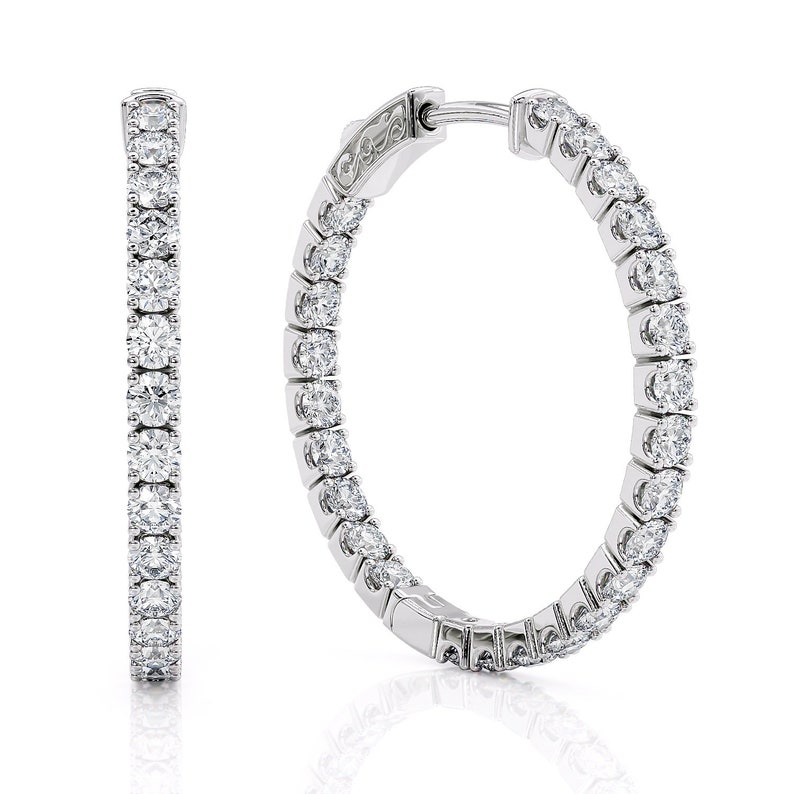 1 Carat Diamond Hoop Earrings for Women 14 Karat White Gold Hoop ...