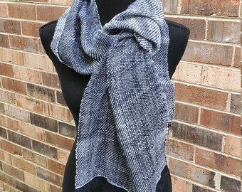 Handwoven Twill Scarf in Navy and White