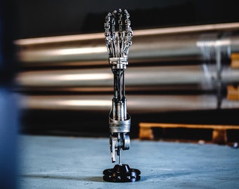 Classic Terminator T800 Arm Replica made with Real Steel Pistons, Core and Bolts + FREE Heavy Stand - T2 endoskeleton endoarm replica