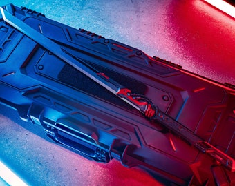 Katana Hyperion, espada larga de estilo cyberpunk, versión estándar y de acero, réplica de katana tecnológica futurista para coleccionistas.
