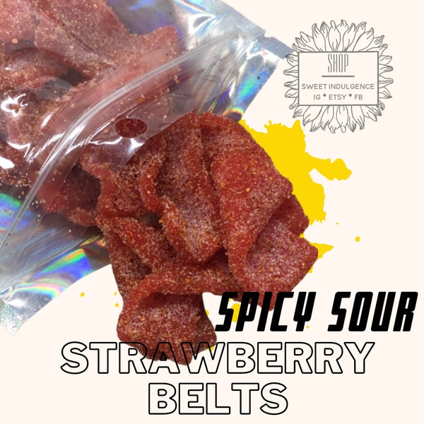 Spicy Sour Strawberry Belts Halal, Dulces Enchilados strawberry belts, enchilados belts sour belt candy, spicy strawberry candy chamoy candy