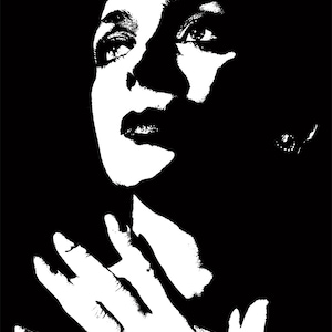 Op de afbeelding: Zwart-witte illustratie van een vrouwen gezicht met het woord "SUPREME" in witte letters onderaan de afbeelding.