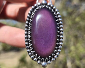 Handmade Sterling Silver Purple Rainbow Obsidian Pendant