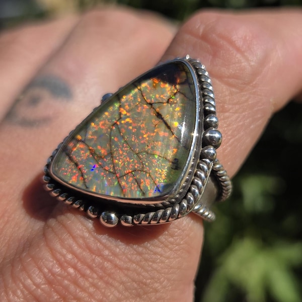 Handmade Sterling Silver Sterling Monarch Opal Statement Ring