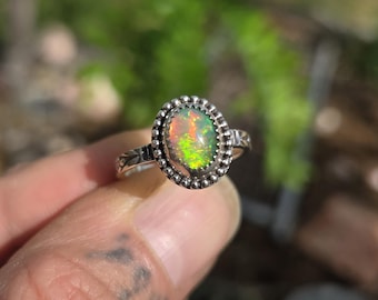 Handmade Sterling Silver Opal Floral Band Ring