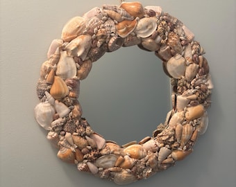 large 17 inch seashell  mirror ready to hang