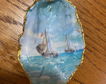 North Carolina Decoupage Crafted Oyster Shell