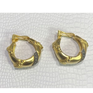 Vintage Judith Jack Gold Tone Marcasite Hoop Clip On Earrings Designer Signed
