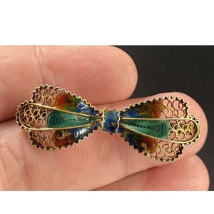Vintage 800 Silver Enamel Bow Tie Brooch Fine Filigree Pin