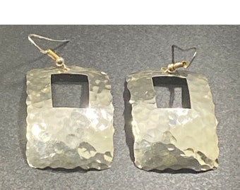 Douglas Etsitty Navajo Hammered Rectangle Earrings Dangle Hook Signed