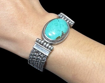 Vintage EXEX Claudia Agudelo Sterling Silver And  Oval Cut Turquoise Bracelet