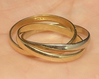 Solid 14k Tri Yellow White Rose Gold Interlocking Infinity Band Ring Size 7